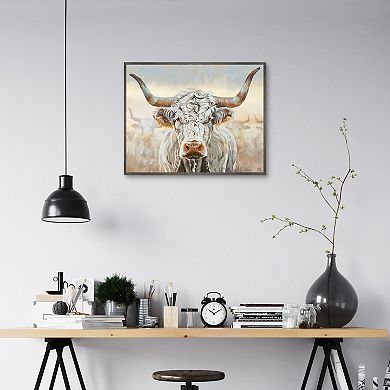 Masterpiece White Longhorn Framed Canvas Wall Art