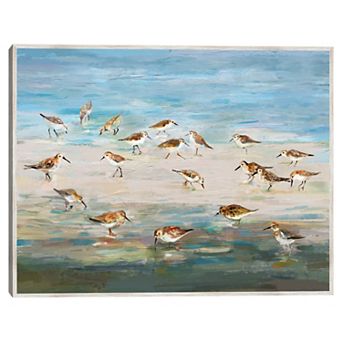 Masterpiece Twilight Sandpipers Framed Canvas Wall Art