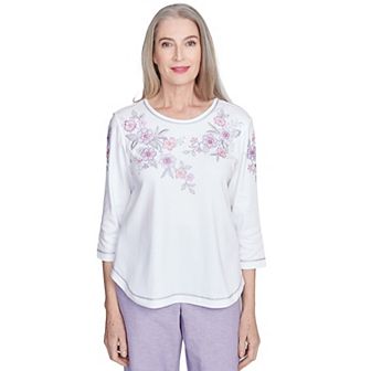 Women's Embroidered Flower Neckline Top