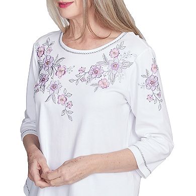 Women's Embroidered Flower Neckline Top