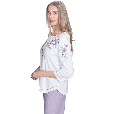 Women's Embroidered Flower Neckline Top