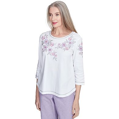 Women's Embroidered Flower Neckline Top