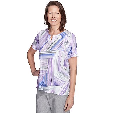 Women's Alfred Dunner Squareneck Three-Quarter Sleeves Brushstroke Knit Top