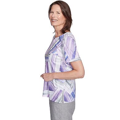 Women's Alfred Dunner Squareneck Three-Quarter Sleeves Brushstroke Knit Top