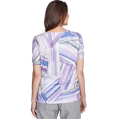 Women's Alfred Dunner Squareneck Three-Quarter Sleeves Brushstroke Knit Top