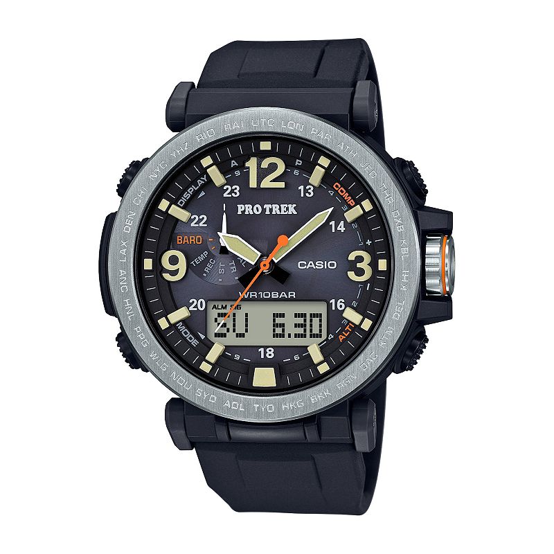 Casio Men's Pro Trek Tough Solar Triple Sensor Analog - Digital Black Silicone Strap Watch - PRG-600-1CR, Size: 52MM, Gray
