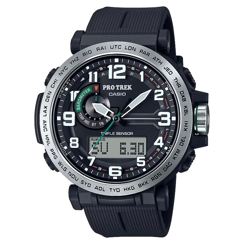 Casio Men's Pro Trek Triple Sensor Solar Black Resin Strap Watch - PRG601-1, Size: 52MM