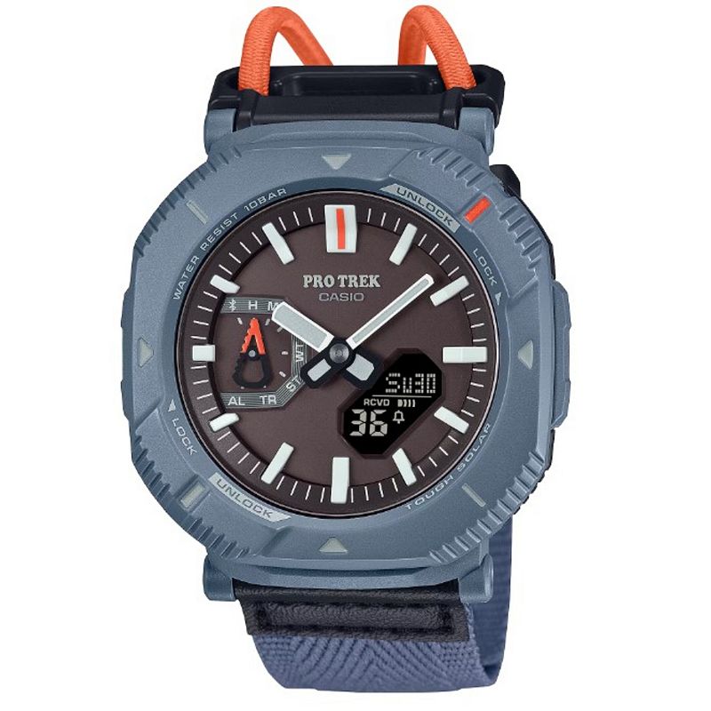 Casio Men's Pro Trek Hiking Digital Blue Cloth Strap Watch - PRJB001B-2, Size: 50MM, Gray