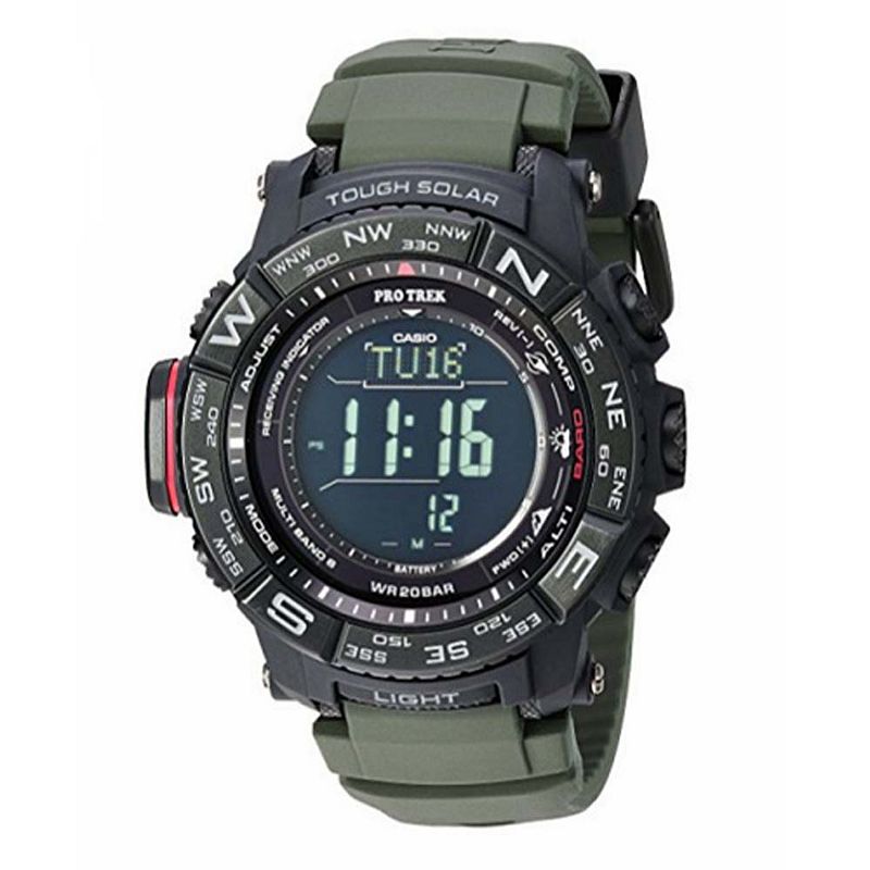 Casio Men's Pro Trek Tough Solar Atomic Time Green Silicone Strap Watch - PRW-3510Y-8CR, Size: 57MM, Black