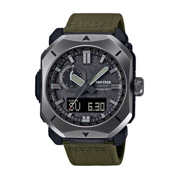 CASIO　pro trek tough solar メンズ　腕時計 Casio Men's Pro Trek Tough Solar Triple Sensor Green Cordura Strap
