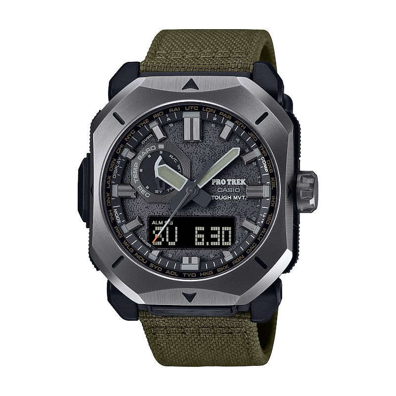 Casio Men's Pro Trek Tough Solar Triple Sensor Green Cordura Strap Watch - PRW-6900YB-3CR, Size: 49MM, Gray