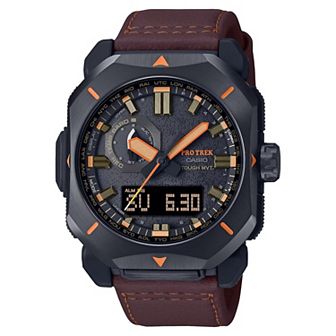 Casio Men's Pro Trek Solar Analog - Digital Black Resin Brown Leather Strap Watch - PRW-6900YL-5