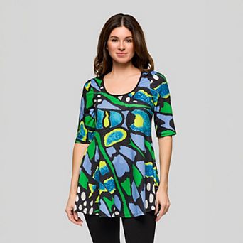 Women's 24Seven Comfort Apparel Butterfly Print Elbow Sleeve Tunic Top