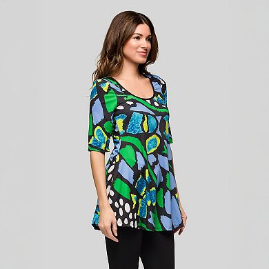 Women's 24Seven Comfort Apparel Butterfly Print Elbow Sleeve Tunic Top