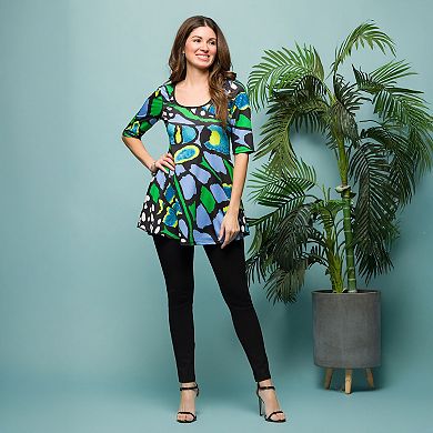 Women's 24Seven Comfort Apparel Butterfly Print Elbow Sleeve Tunic Top