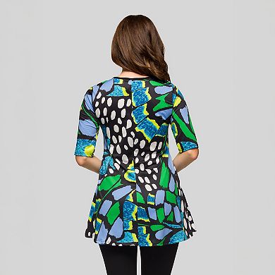 Women's 24Seven Comfort Apparel Butterfly Print Elbow Sleeve Tunic Top