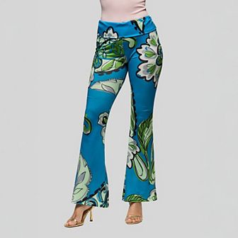 Women's 24Seven Comfort Apparel Bell Bottom Foldover Waist Pants