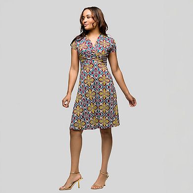 Women's 24Seven Comfort Apparel Short Sleeve Knee Length V-Neck Wrap Dress