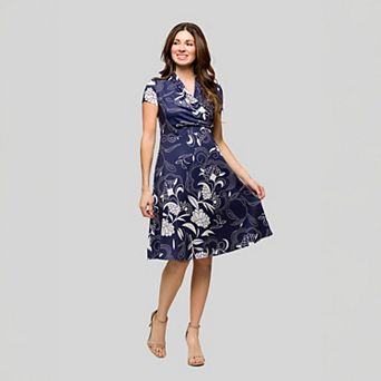 Women's 24Seven Comfort Apparel Short Sleeve Knee Length V-Neck Wrap Dress