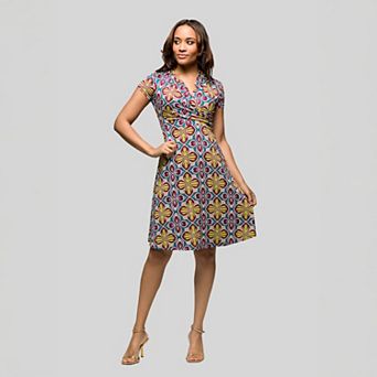 Women's 24Seven Comfort Apparel Short Sleeve Knee Length V-Neck Wrap Dress