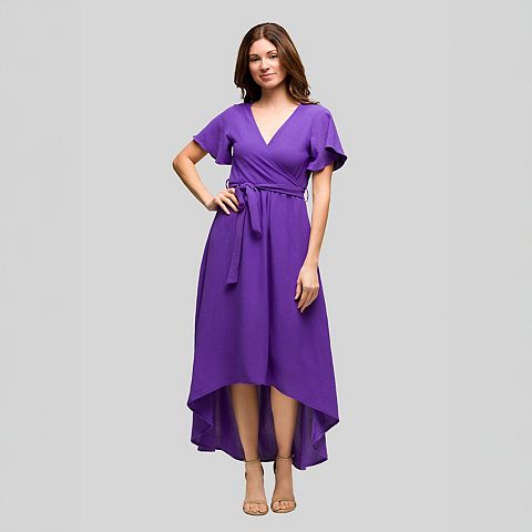 Женские платья 24Seven Women's 24Seven Comfort Apparel V-Neck Belted Faux Wrap High-Low Dress