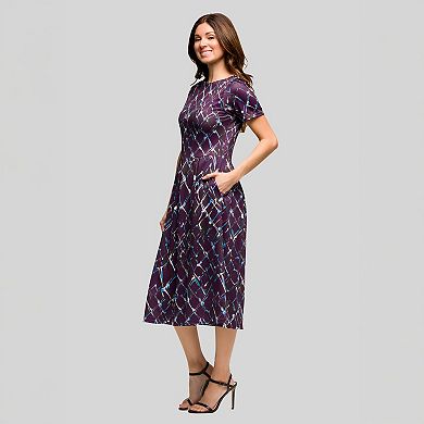 Women's 24Seven Comfort Apparel Short Sleeve Pleated Flare Midi Pocket Dress