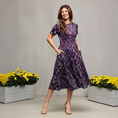 Women's 24Seven Comfort Apparel Short Sleeve Pleated Flare Midi Pocket Dress