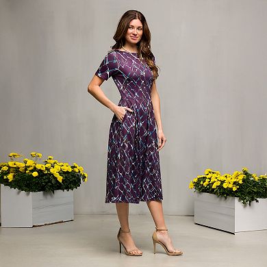 Women's 24Seven Comfort Apparel Short Sleeve Pleated Flare Midi Pocket Dress