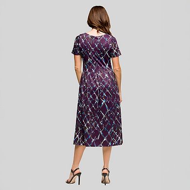 Women's 24Seven Comfort Apparel Short Sleeve Pleated Flare Midi Pocket Dress