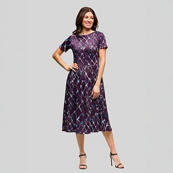Women's 24Seven Comfort Apparel Short Sleeve Pleated Flare Midi Pocket Dress