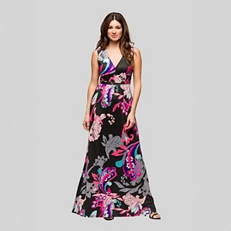 Women's 24Seven Comfort Apparel V-Neck Sleeveless Empire Waist Maxi Dress