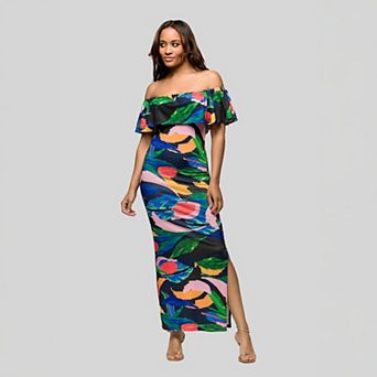 Women's 24Seven Comfort Apparel Off-Shoulder Side Slit Maxi Dress