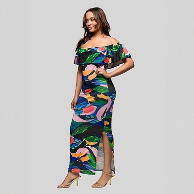 Women's 24Seven Comfort Apparel Off-Shoulder Side Slit Maxi Dress