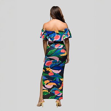 Women's 24Seven Comfort Apparel Off-Shoulder Side Slit Maxi Dress