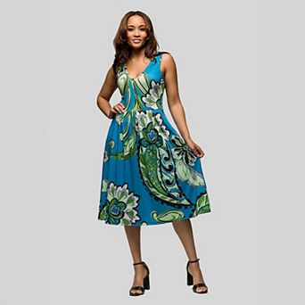 Women's 24Seven Comfort Apparel Paisley Sleeveless Pleated Midi Pocket Dress