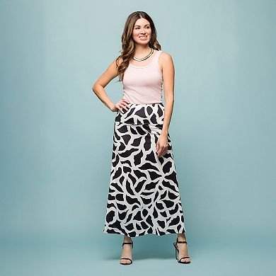 Women's 24Seven Comfort Apparel Print Elastic Waist A-Line Maxi Skirt