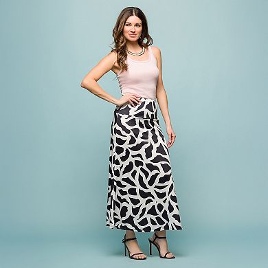 Women's 24Seven Comfort Apparel Print Elastic Waist A-Line Maxi Skirt