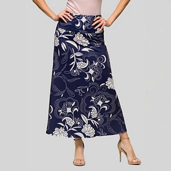 Women's 24Seven Comfort Apparel Print Elastic Waist A-Line Maxi Skirt