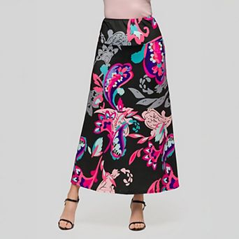 Women's 24Seven Comfort Apparel Print Elastic Waist A-Line Maxi Skirt