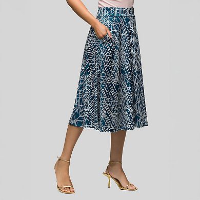 Women's 24Seven Comfort Apparel Geometric Print Elastic Waist Pocket Midi Skirt