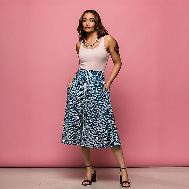 Women's 24Seven Comfort Apparel Geometric Print Elastic Waist Pocket Midi Skirt