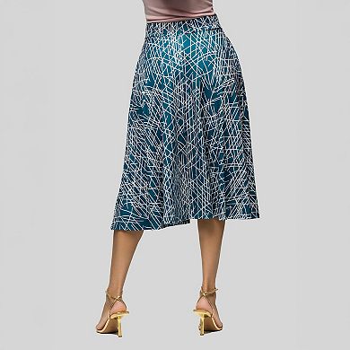 Women's 24Seven Comfort Apparel Geometric Print Elastic Waist Pocket Midi Skirt