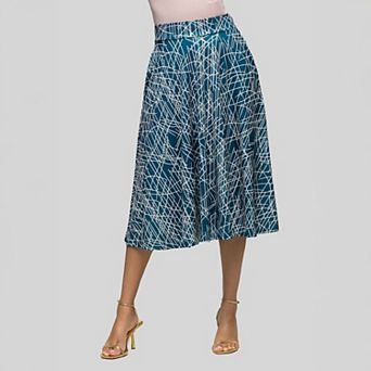 Women's 24Seven Comfort Apparel Geometric Print Elastic Waist Pocket Midi Skirt