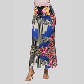 Women's 24Seven Comfort Apparel Floral Print Foldover Waist Maxi Skirt