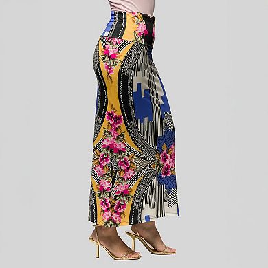 Women's 24Seven Comfort Apparel Floral Print Foldover Waist Maxi Skirt