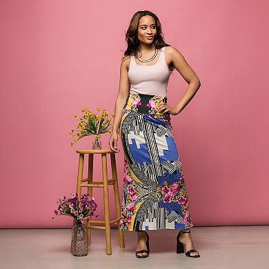 Women's 24Seven Comfort Apparel Floral Print Foldover Waist Maxi Skirt