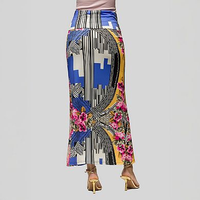 Women's 24Seven Comfort Apparel Floral Print Foldover Waist Maxi Skirt