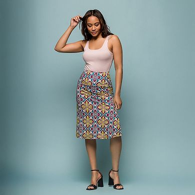 Women's 24Seven Comfort Apparel Print Comfortable Elastic Waist Knee Length Skirt