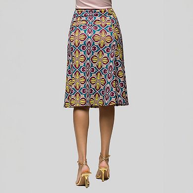 Women's 24Seven Comfort Apparel Print Comfortable Elastic Waist Knee Length Skirt