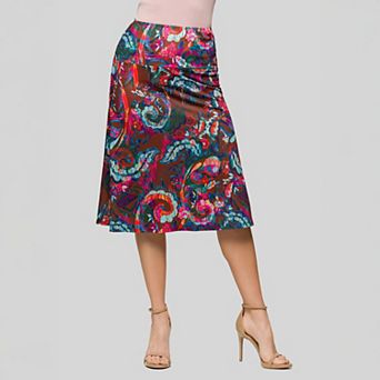 Women's 24Seven Comfort Apparel Print Comfortable Elastic Waist Knee Length Skirt